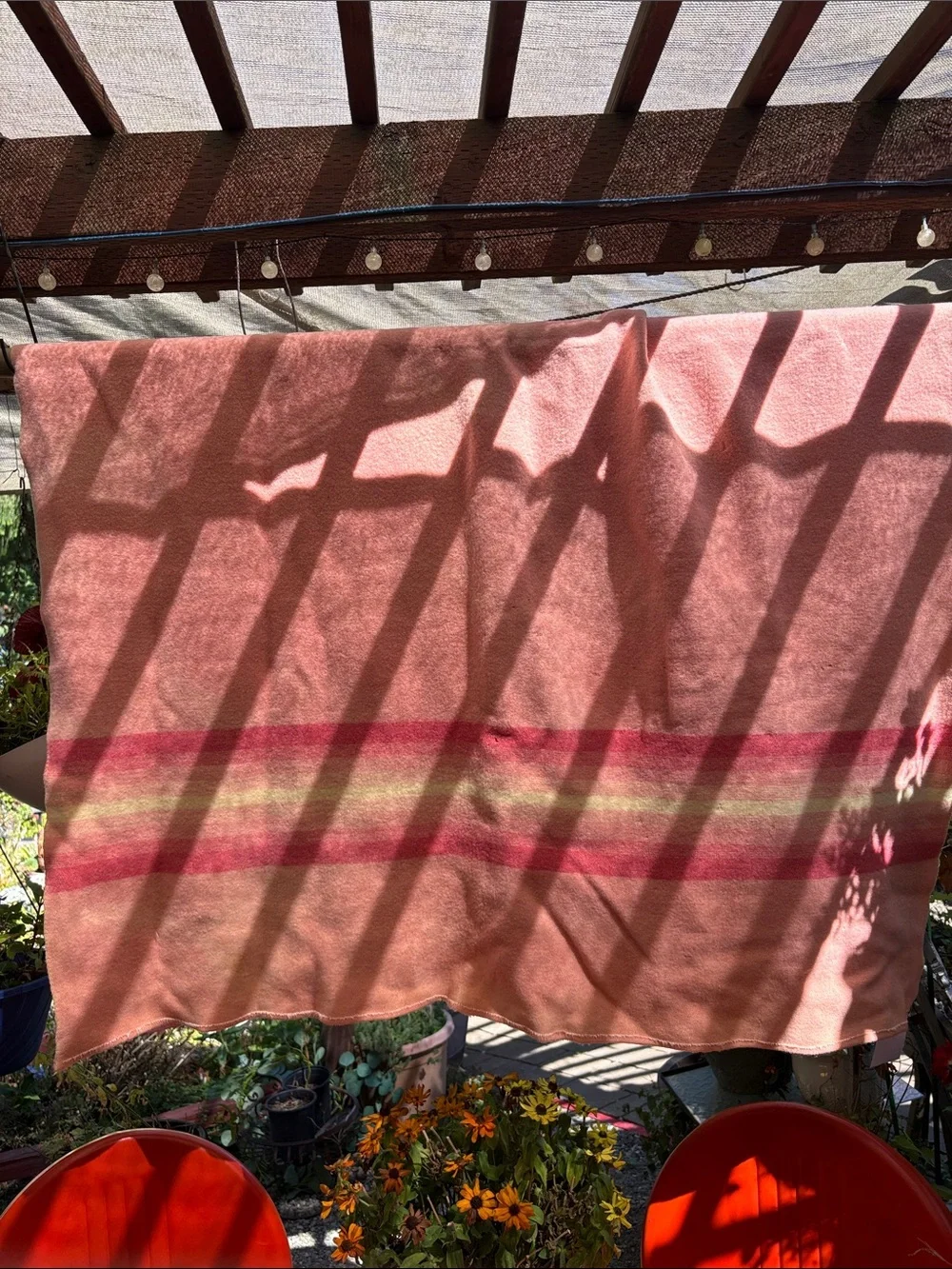 Vintage striped wool Soft Pink Throw Blanket lots of flaws. Bg202
